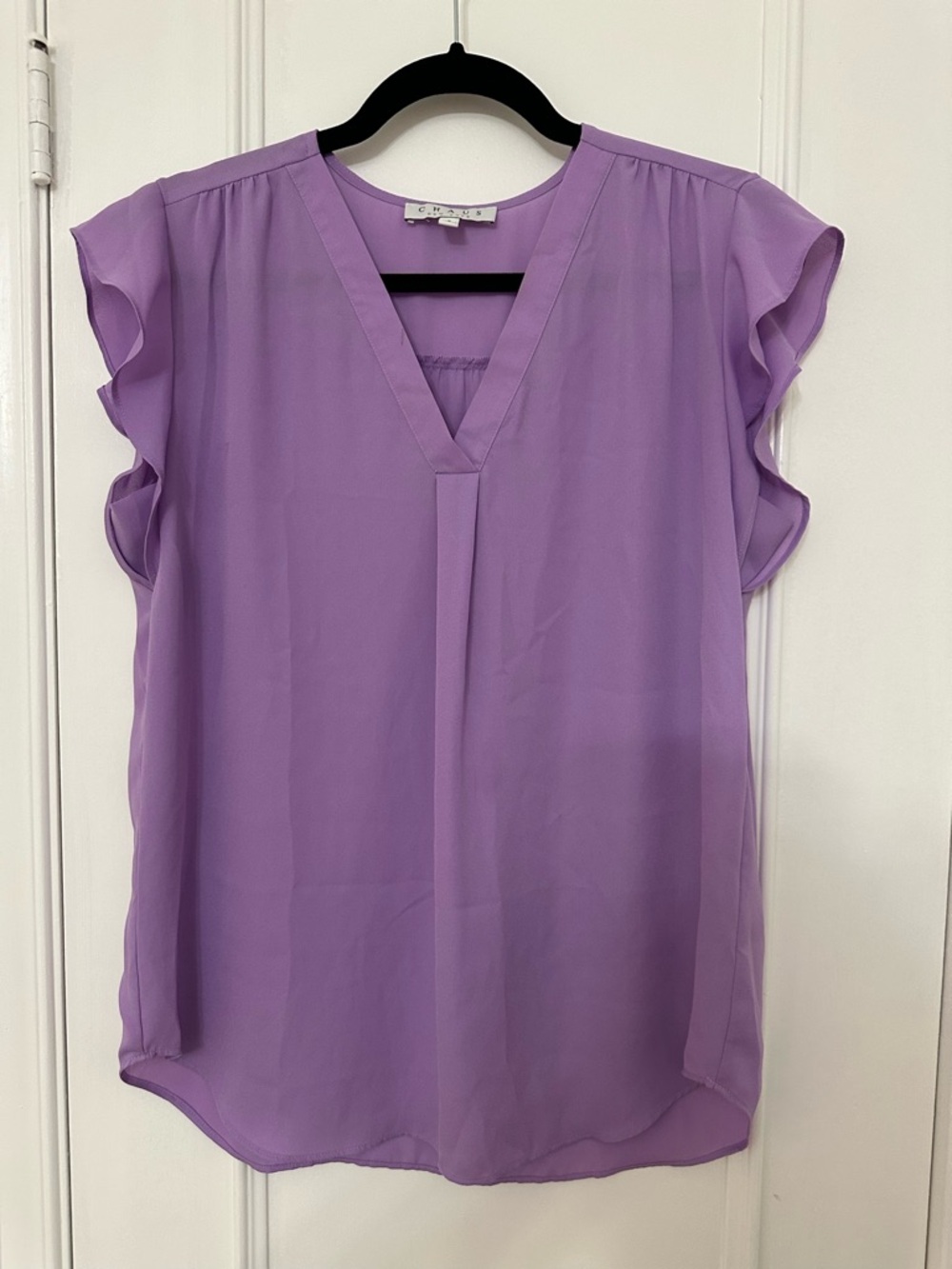 Chaus Lavender V-Neck Ruffle Sleeve Blouse
